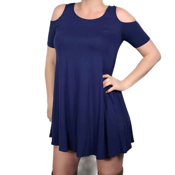 Forever 21 Blue Cold Shoulder Women's Tunic Dress - Picture 1 of 10